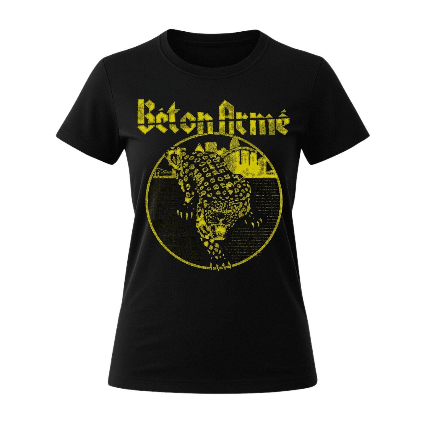 Béton Armé Leopard T-Shirt Women Black and gold Punk Oi band Montreal