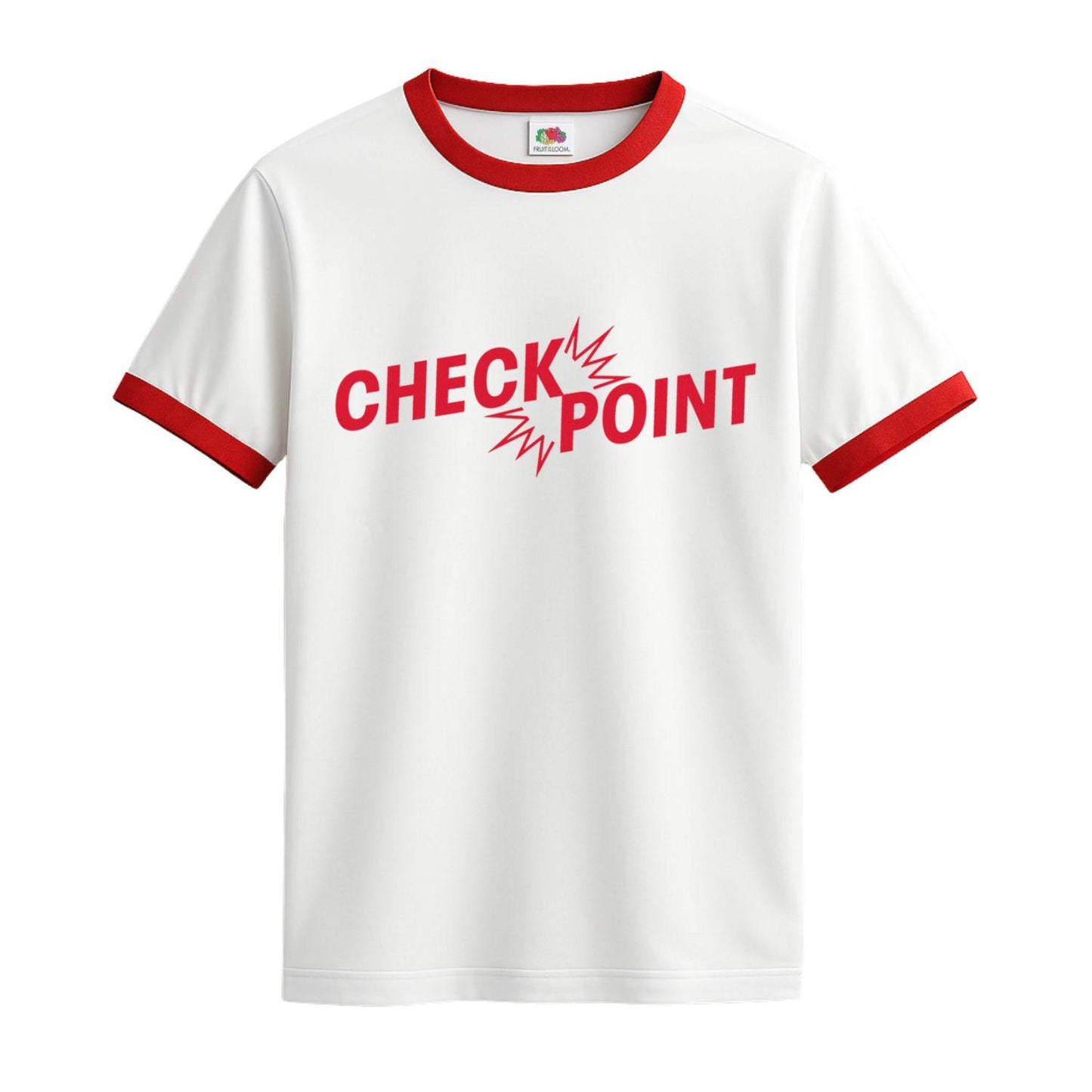 checkpoint ringer t-shirt white red