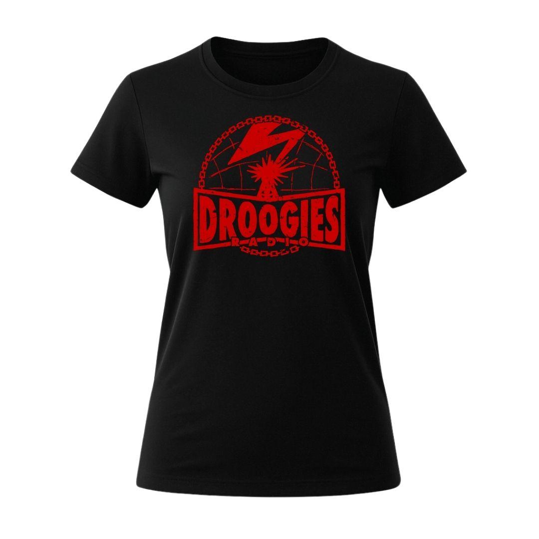 Droogies radio women's t-shirt black red