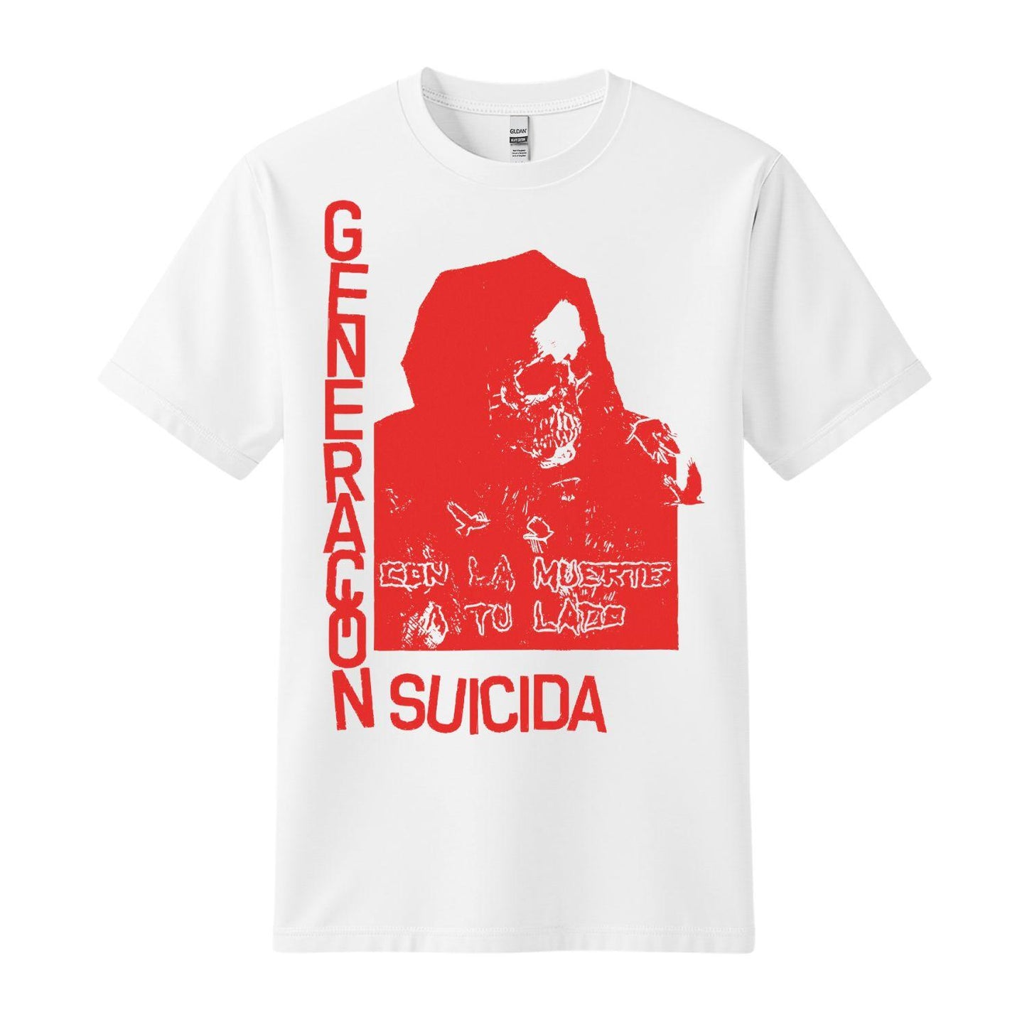 generacion suicida white and red skull t-shirt