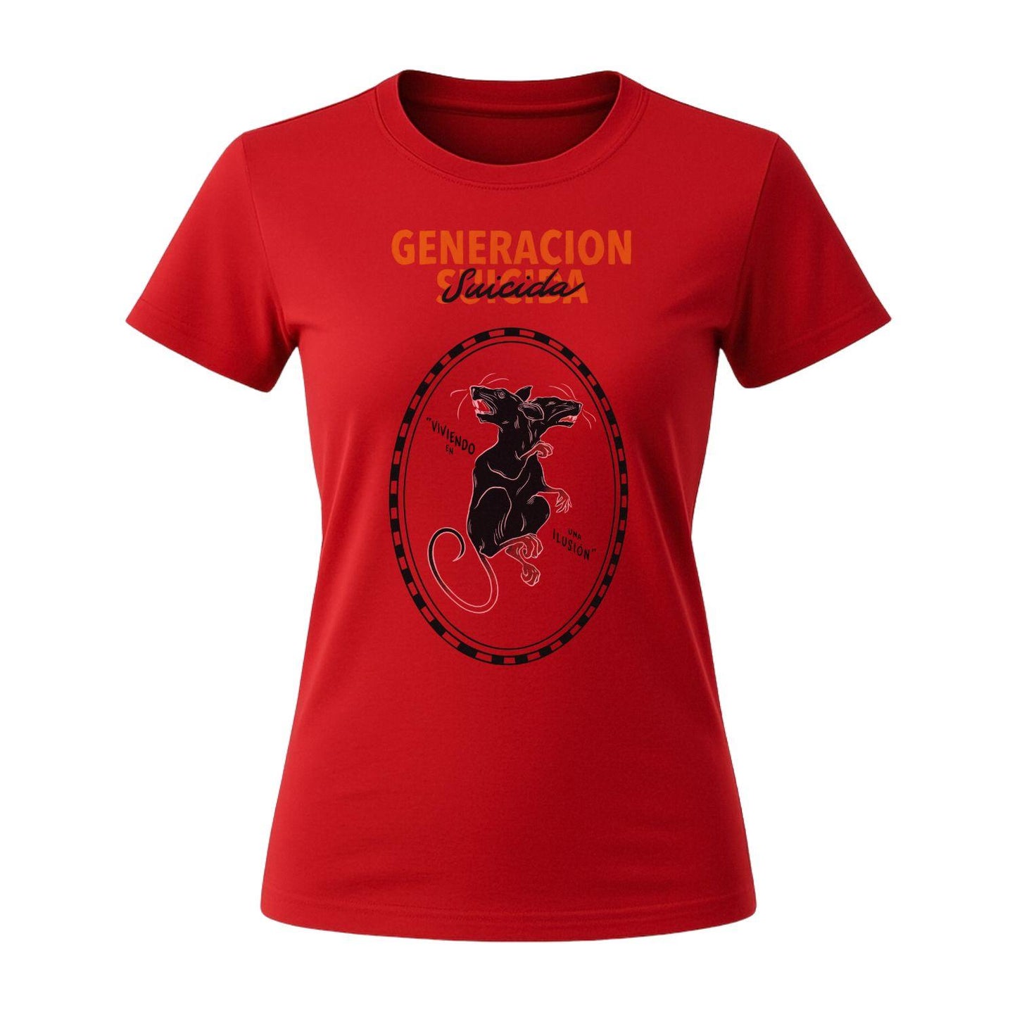generacion suicida women's red t-shirt illusion design