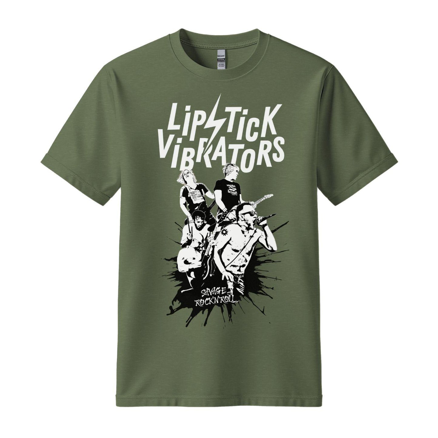 lipstick vibrators t-shirt army military green band splash