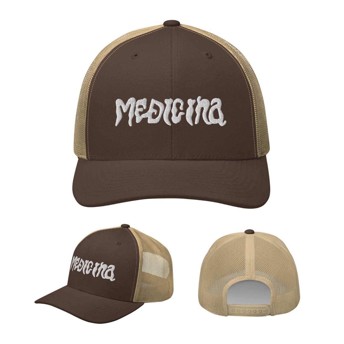 medicina brown embroidered trucker cap