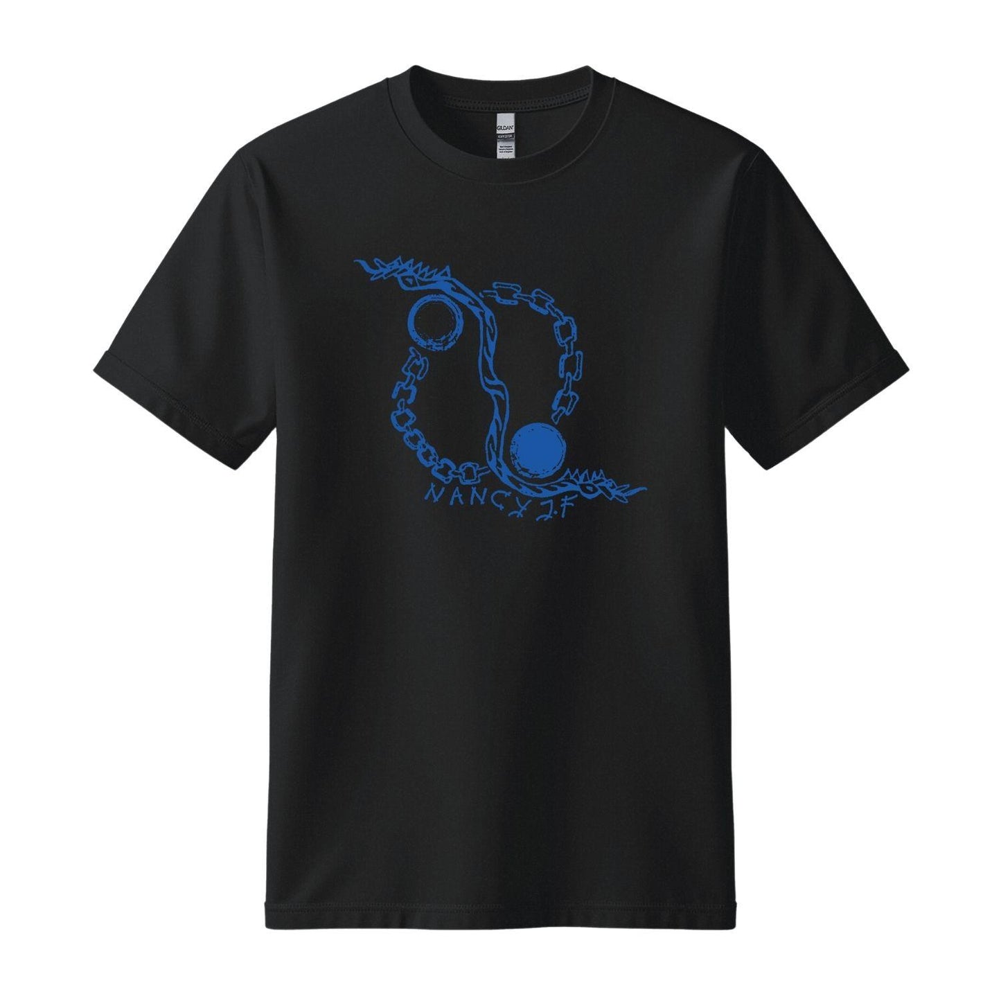 Nancy and the Jam Fancys black t-shirt blue chain official merch