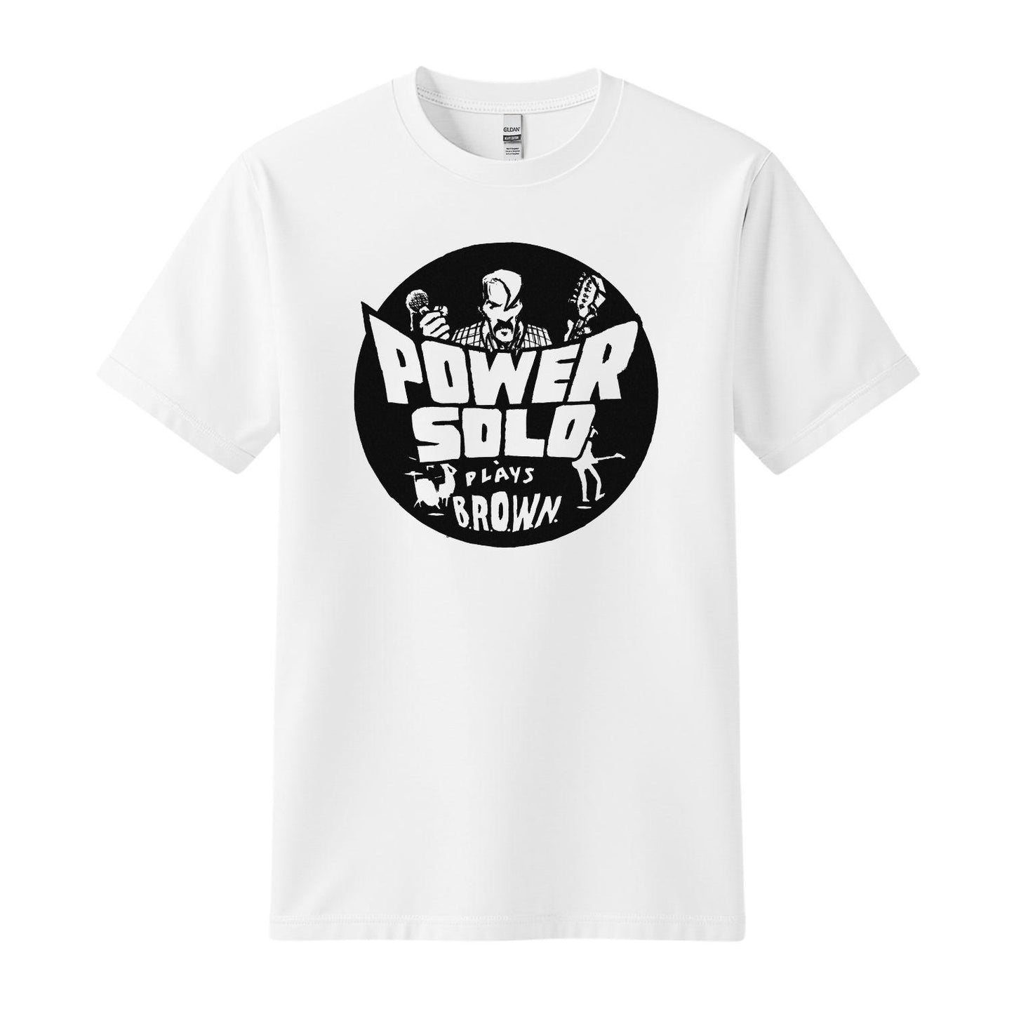 powersolo white t-shirt plays brown