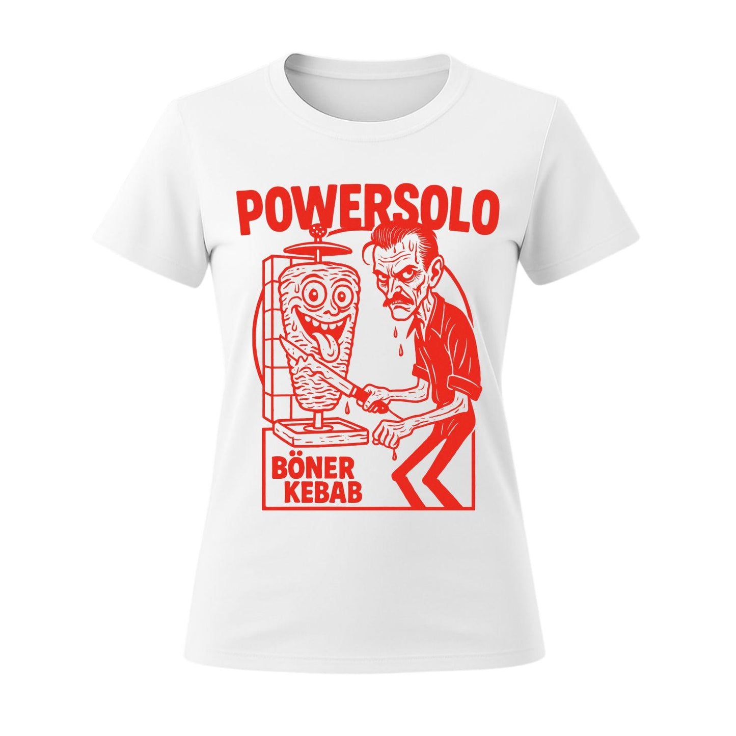 powersolo white t-shirt red kebab women fit