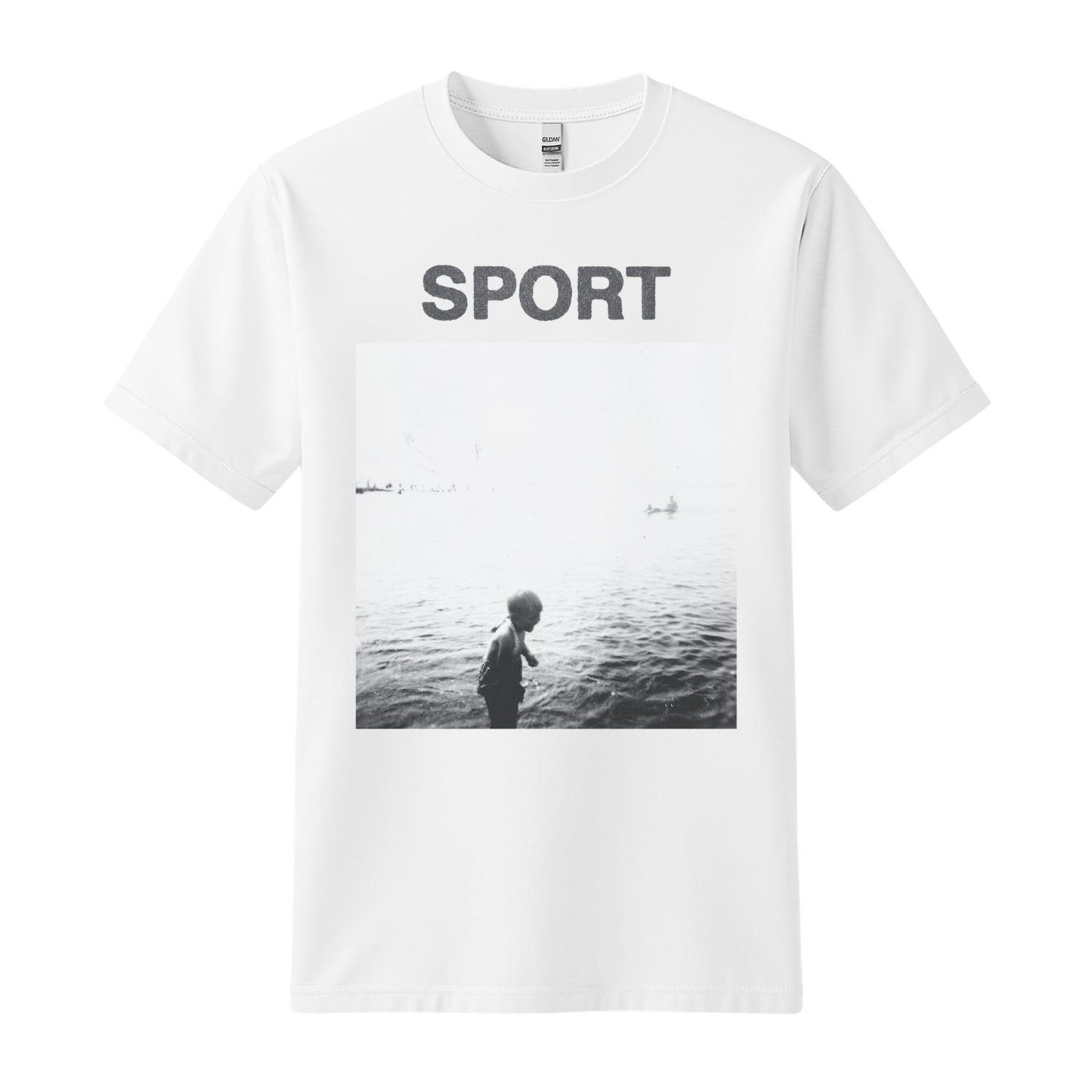 sport white t-shirt kid on the beach