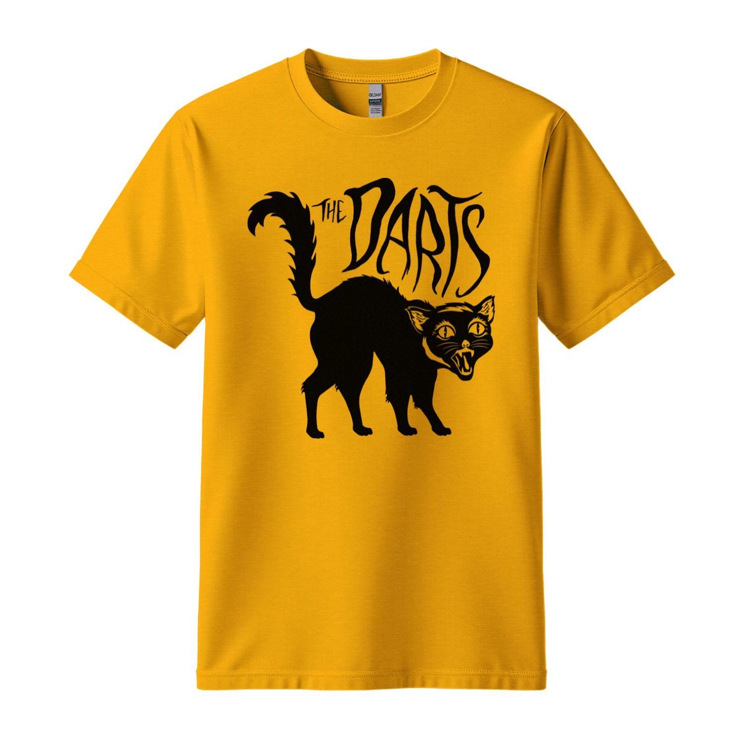 the darts t-shirt spooky cat yellow