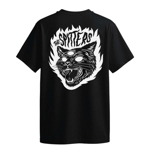 the spitters cat black t-shirt front back