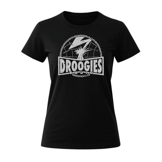 Droogies radio women's t-shirt black grey