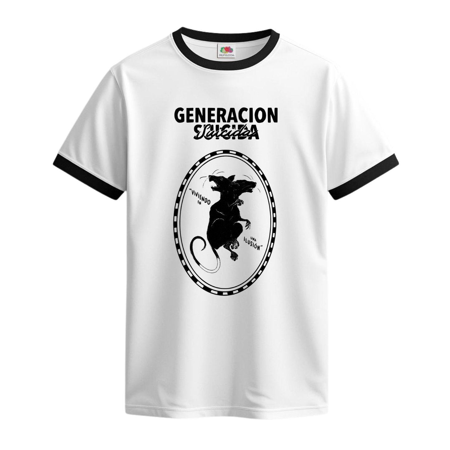 generacion suicida ringer t-shirt white and black illusion design