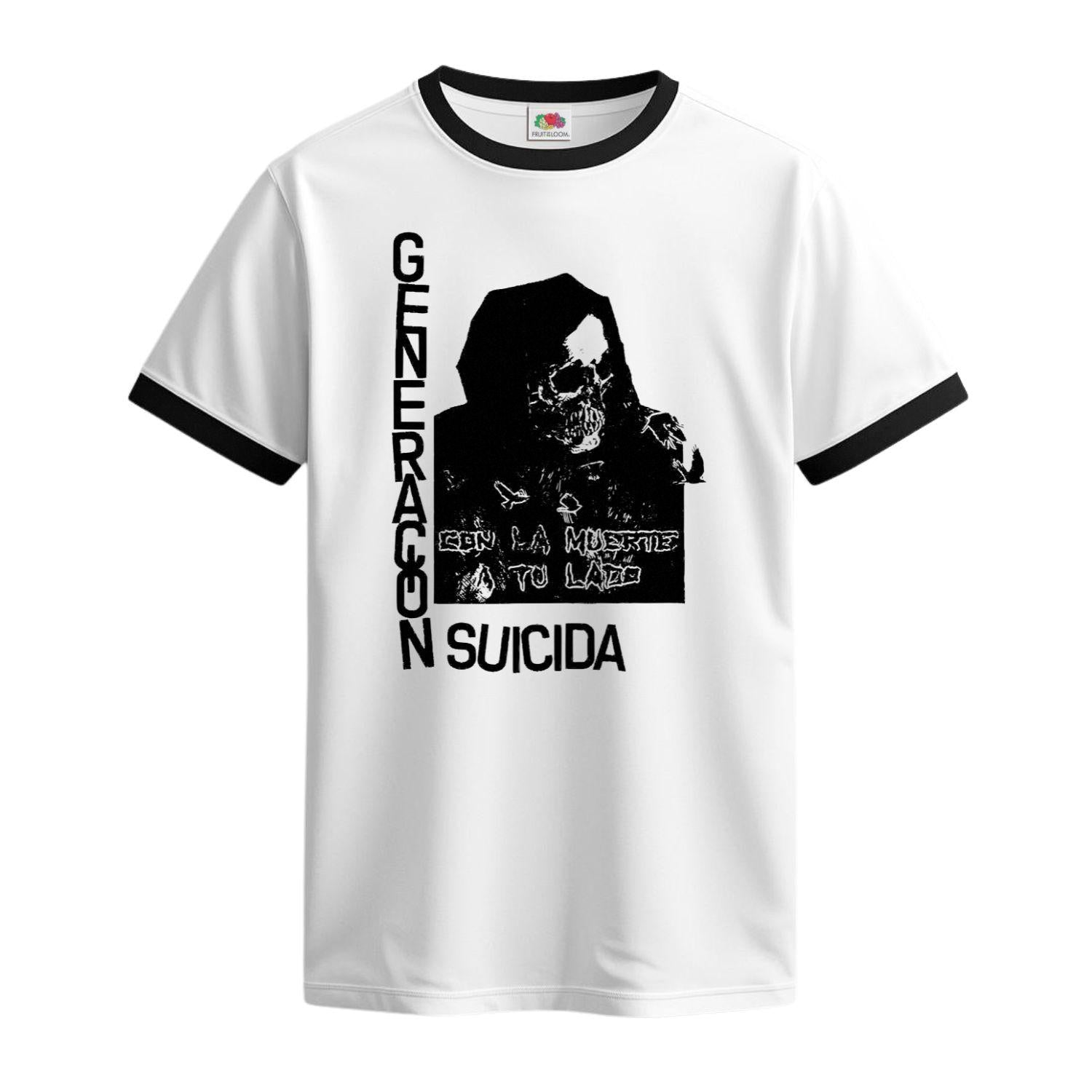 generacion suicida ringer white and black t-shirt con la muerte a tu lado 