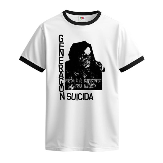 generacion suicida ringer white and black t-shirt con la muerte a tu lado 