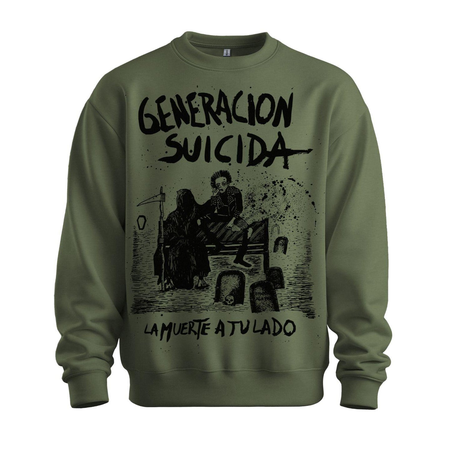 generacion suicida sweatshirt military green large print 