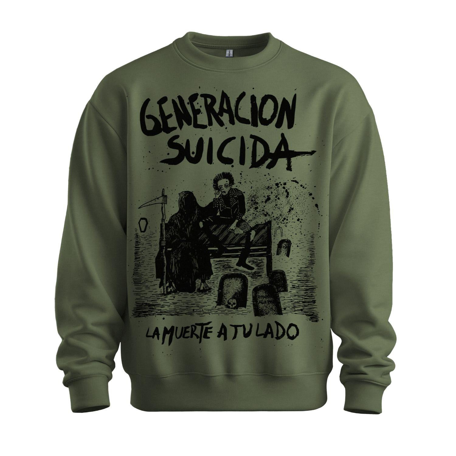 generacion suicida sweatshirt military green large print 