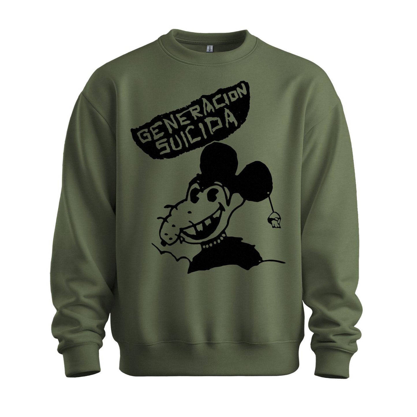 generacion suicida military green sweatshirt black rat design