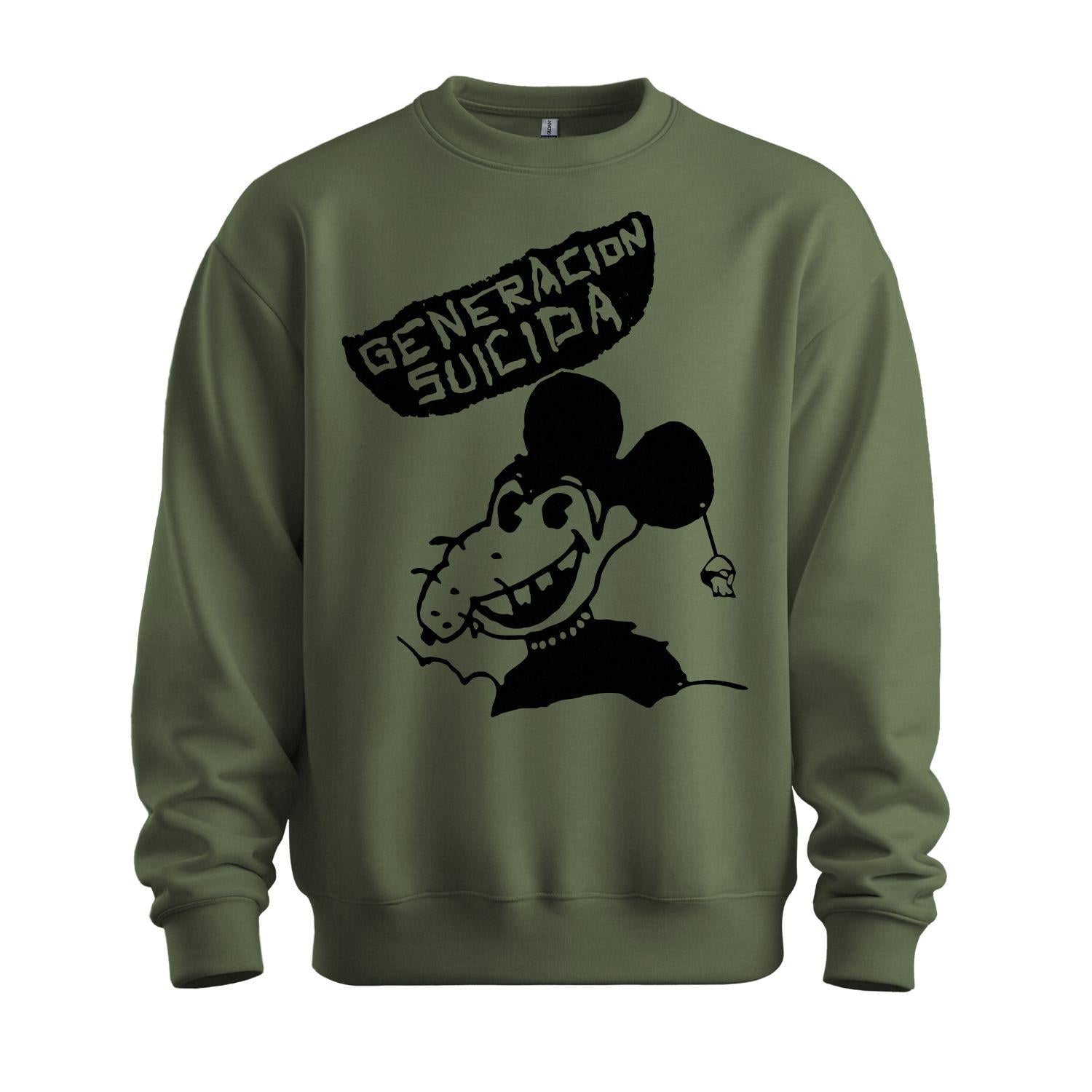 generacion suicida military green sweatshirt black rat design