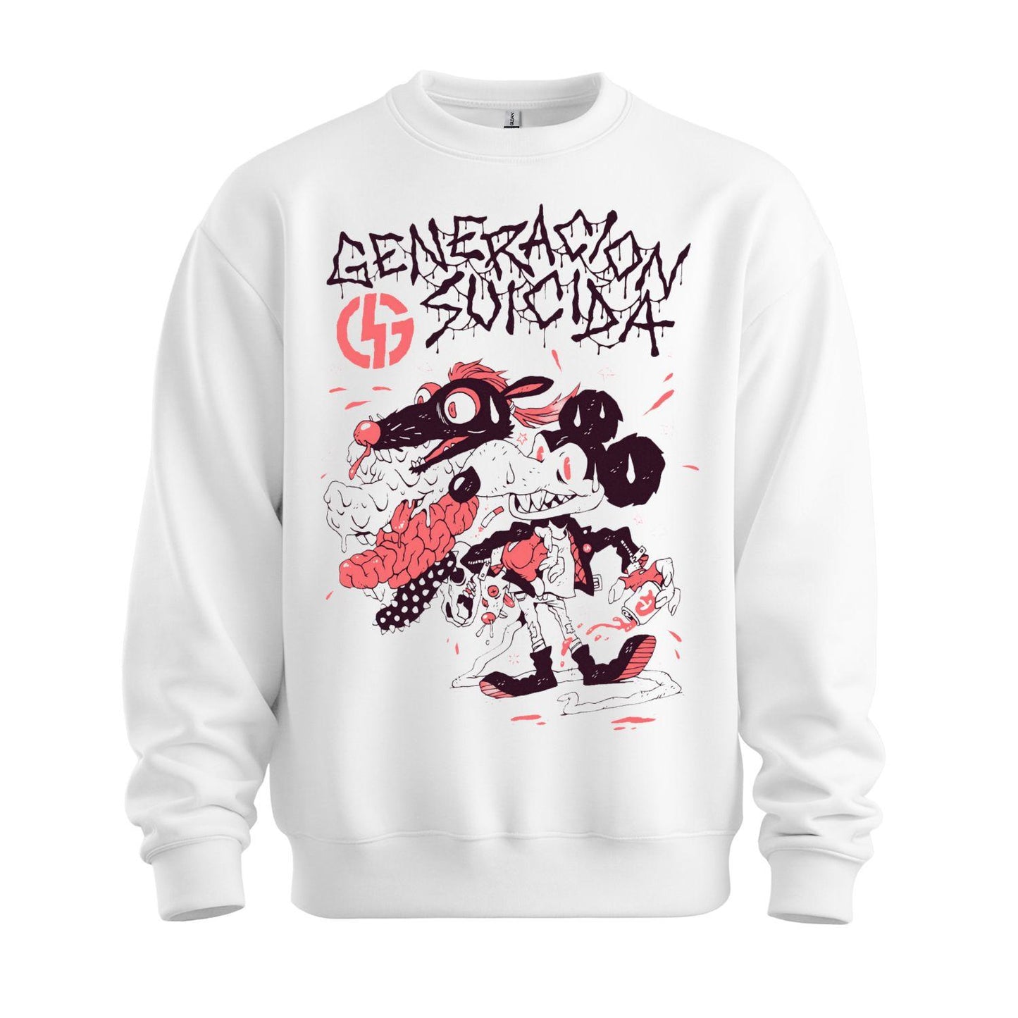 generacion suicida white sweatshirt rat gang design handmade