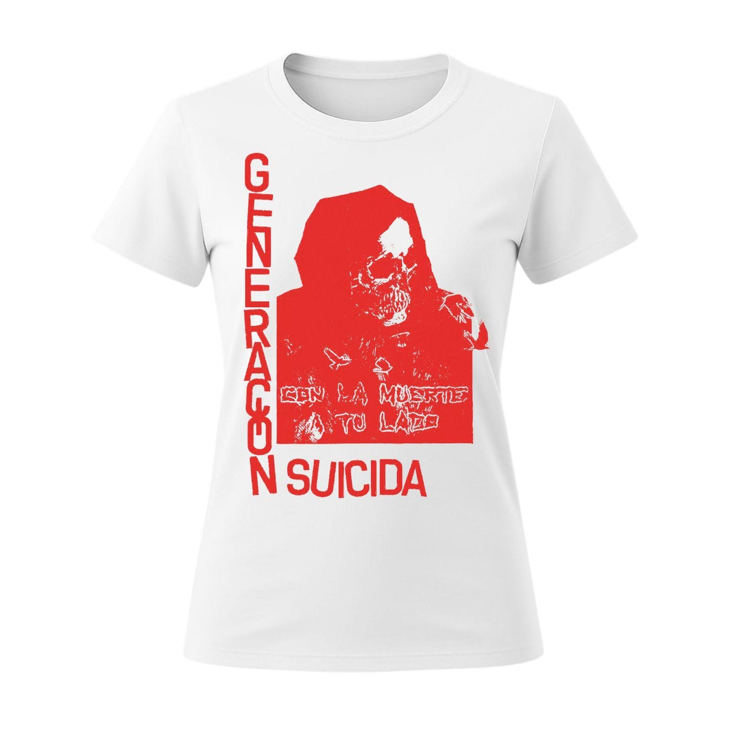 generacion suicida women t-shirt red and white