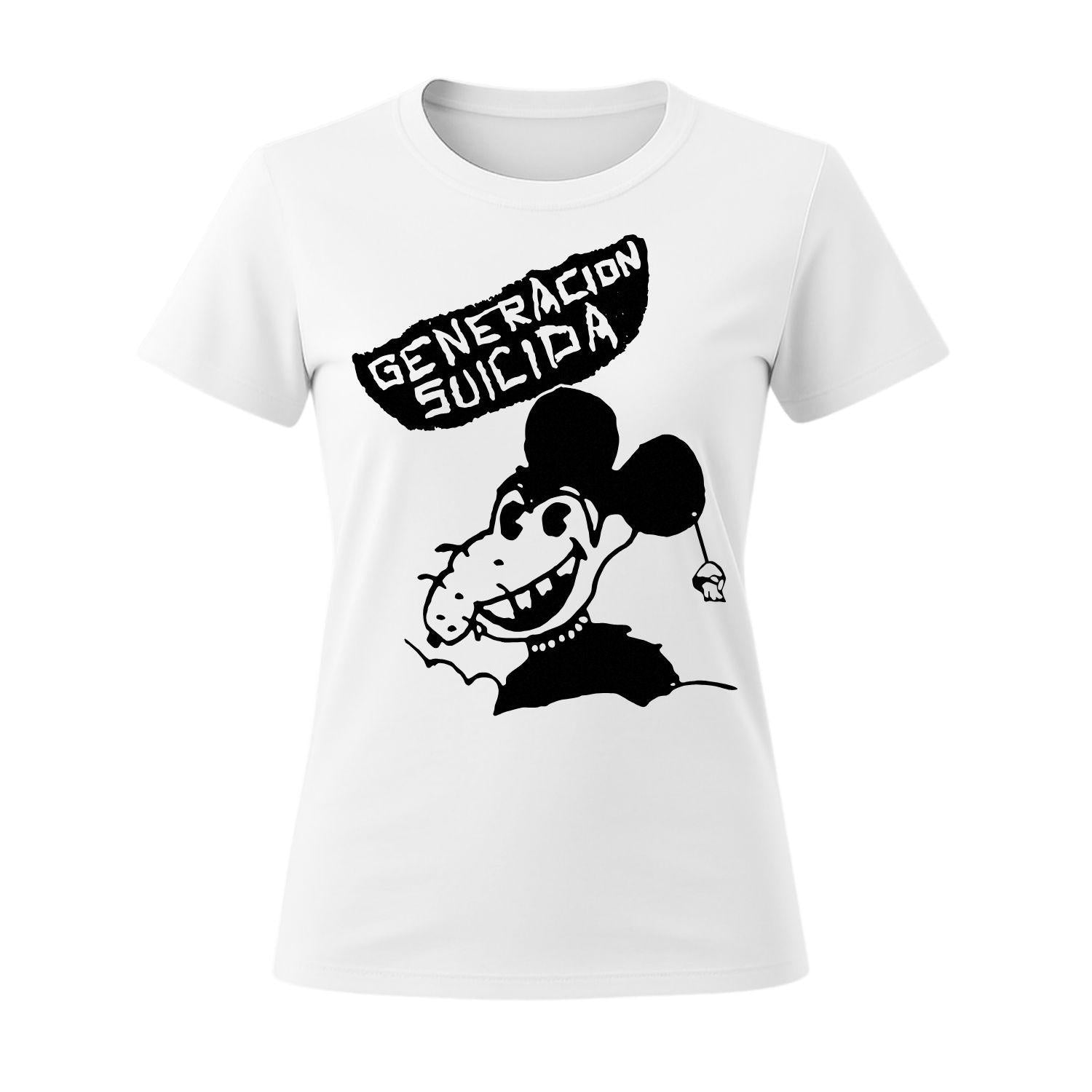 generacion suicida women's white t-shirt black rat design