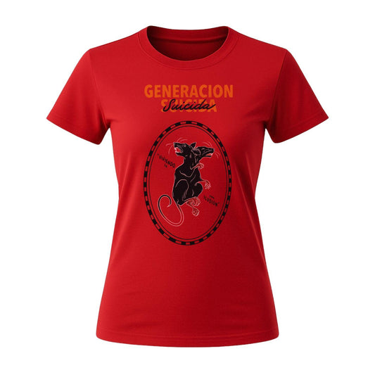 generacion suicida women's red t-shirt illusion design