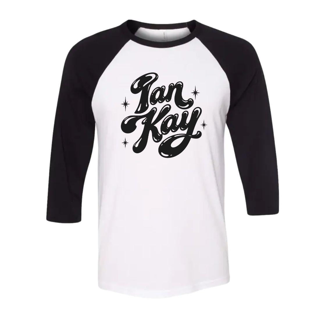 Ian Kay Raglan T-shirt white and black 3/4 sleeves