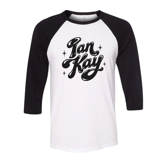 Ian Kay Raglan T-shirt white and black 3/4 sleeves