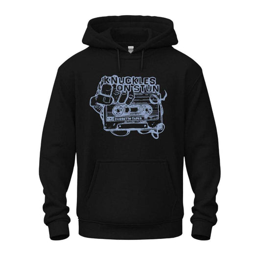 knuckles on stun black hoodie gray blue design