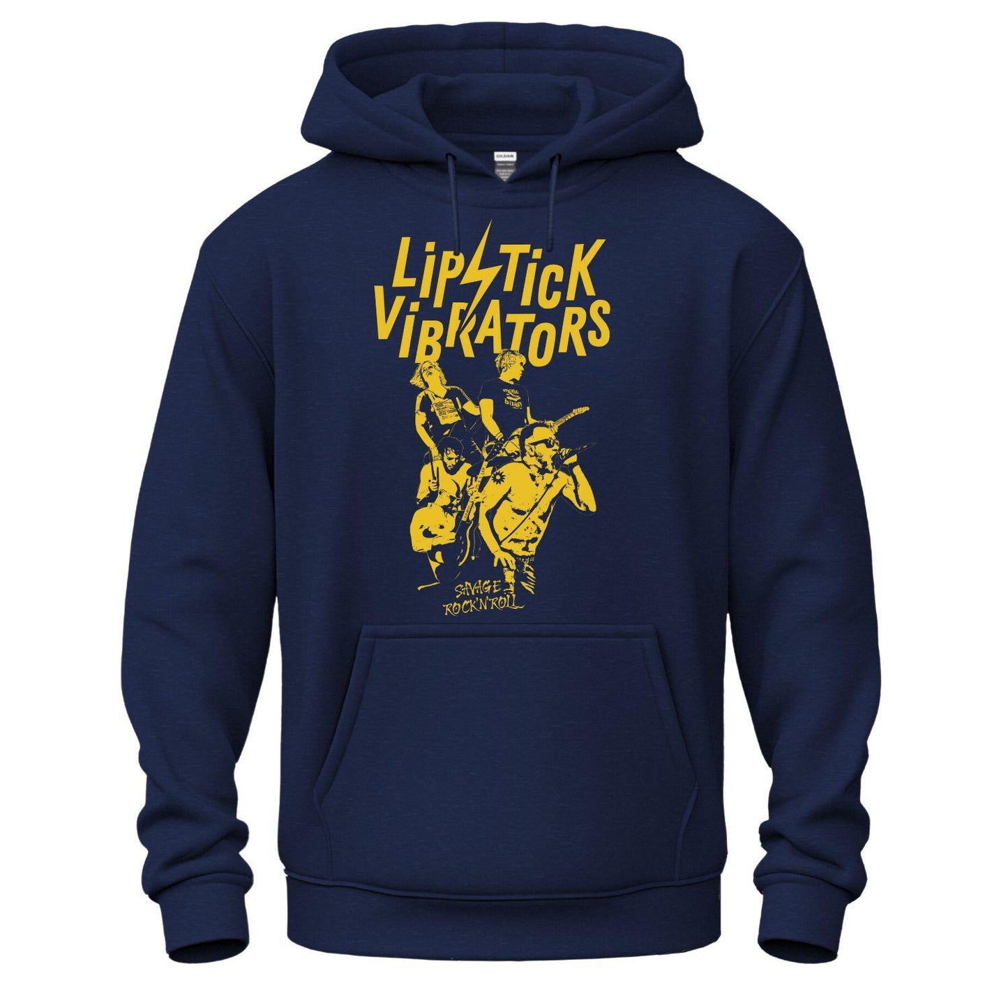 lipstick vibrators hoodie navy yellow design