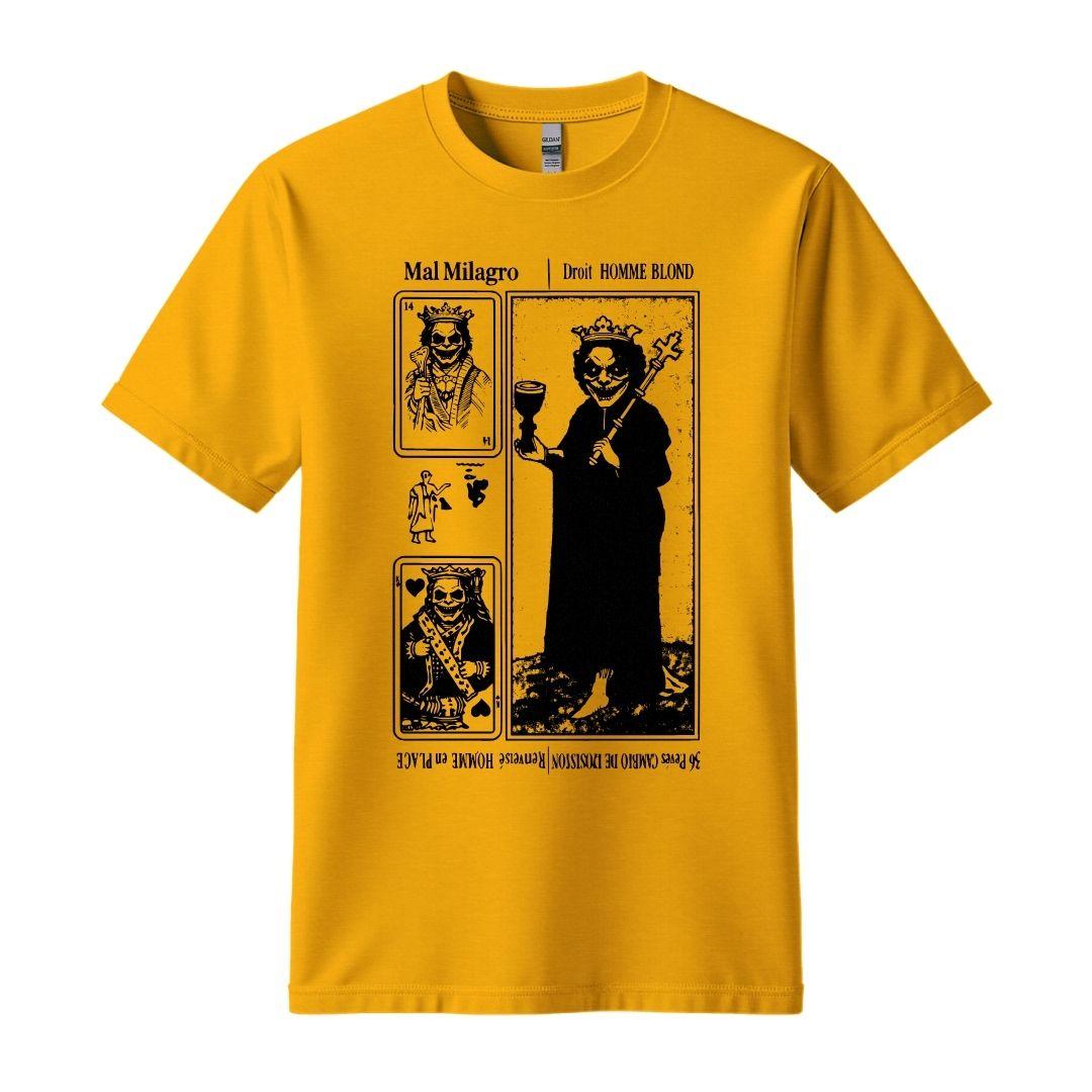 mal milagro el rey de copas yellow t-shirt