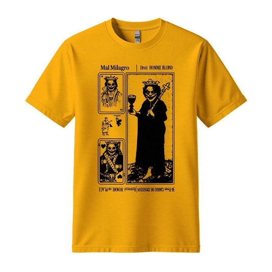 mal milagro el rey de copas yellow t-shirt