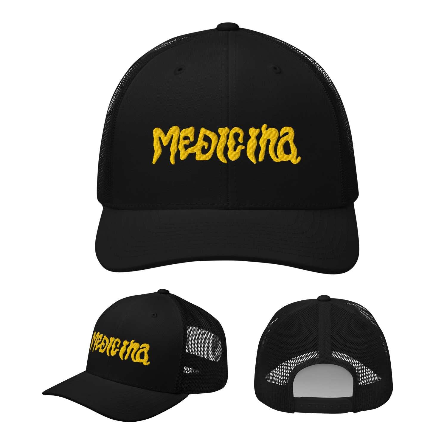 medicina black embroidered trucker cap