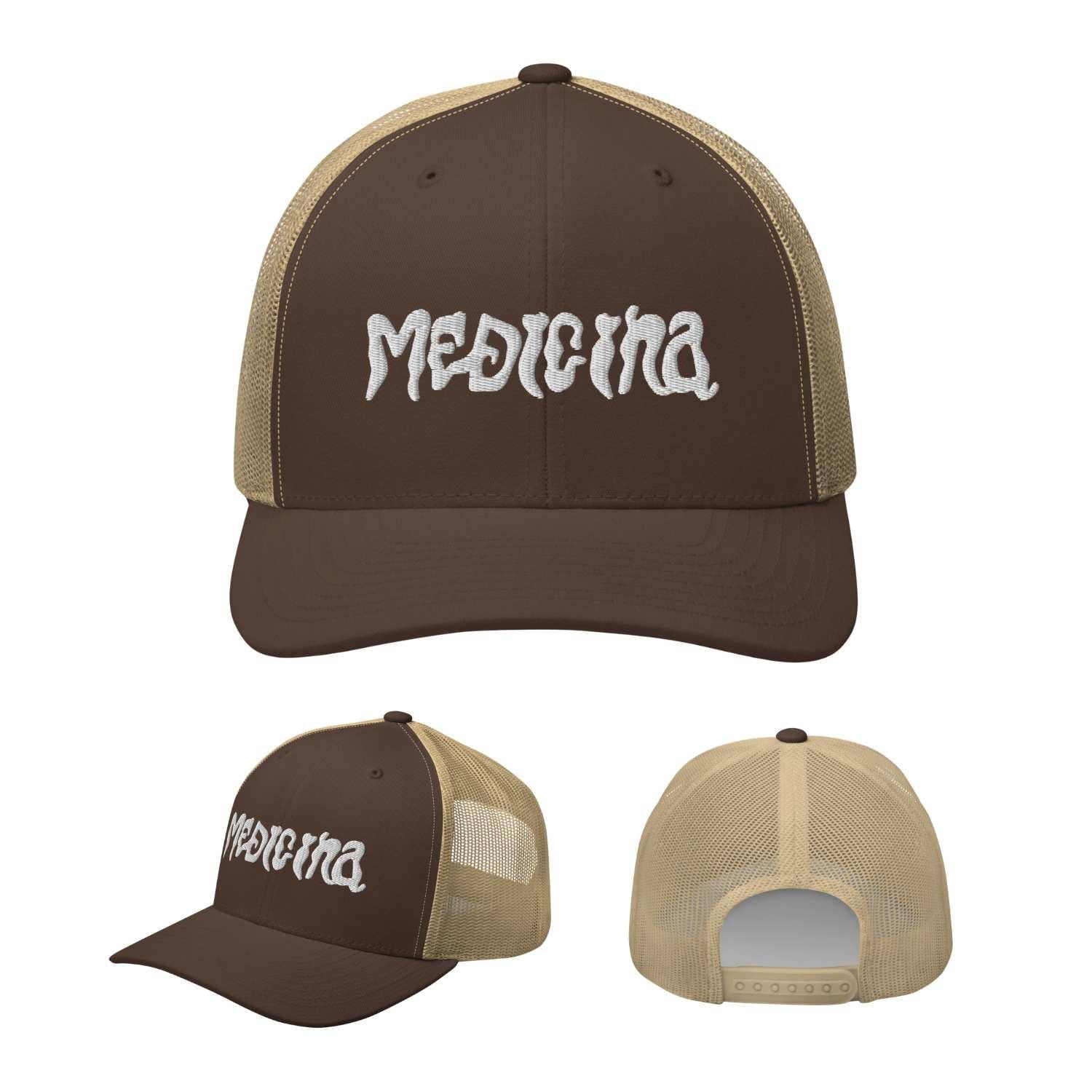 medicina brown embroidered trucker cap