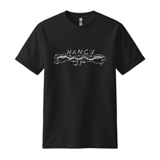 Nancy and the Jam Fancys black t-shirt white design official merch