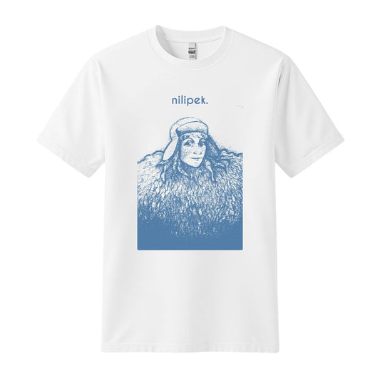 nilipek white t-shirt blue design