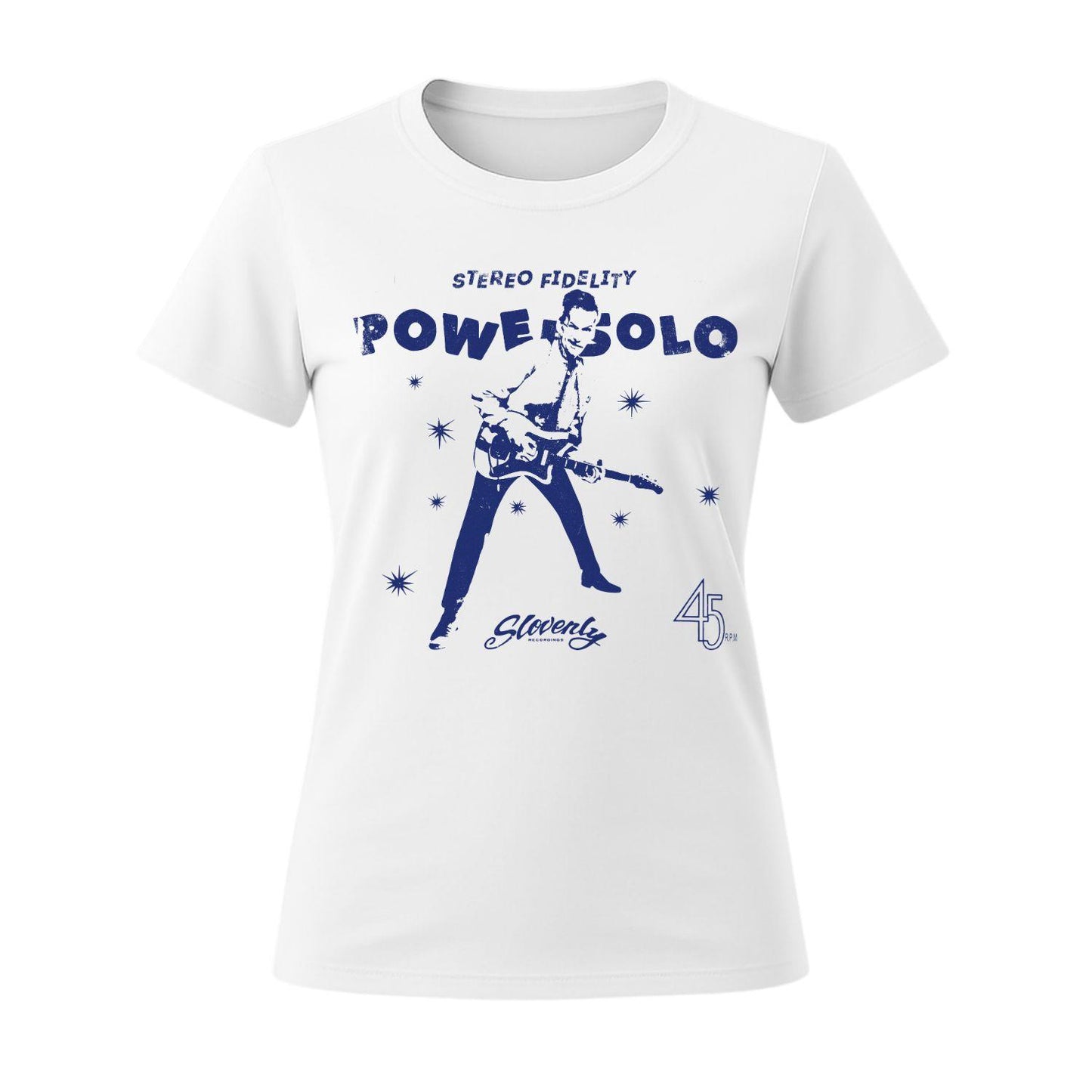 powersolo white t-shirt stereo design women fit
