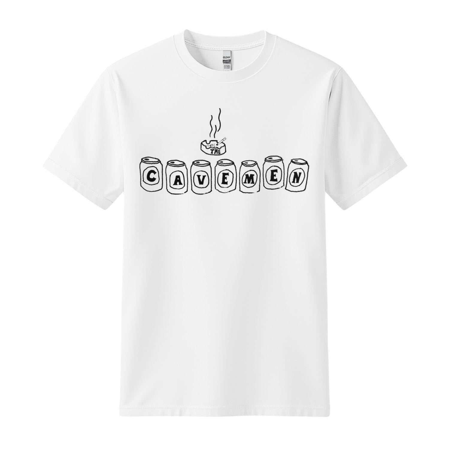 the cavemen white t-shirt beercan