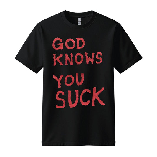 the cult of one black t-shirt god knows you suck