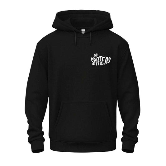 the spitters cat black hoodie front back
