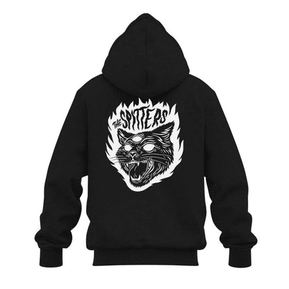 the spitters cat black hoodie front back