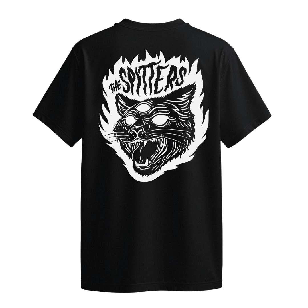 the spitters cat black t-shirt front back