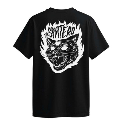 the spitters cat black t-shirt front back