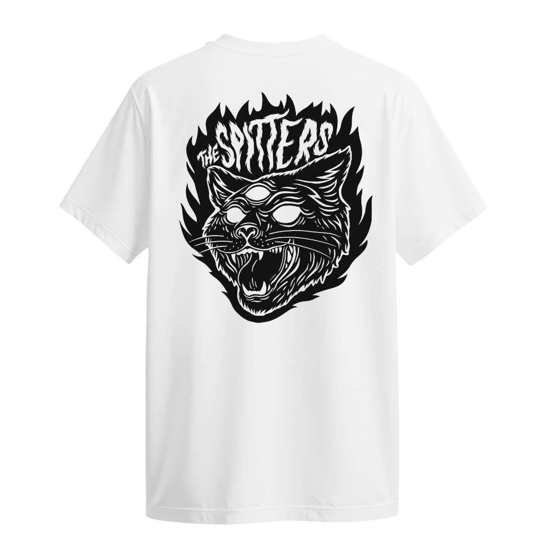 the spitters cat white t-shirt front back