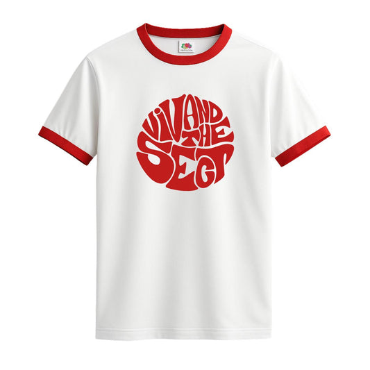 viv and the sect white and red ringer t-shirt